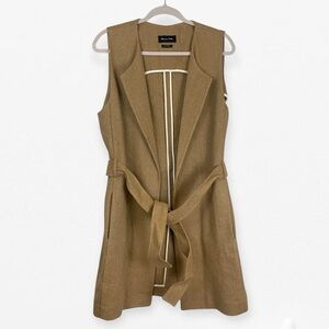 Massimo Dutti Tan mustard brown Tweed Seed Vest Long Jacket with waist belt L